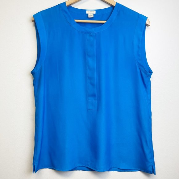 🚨SOLD🚨 J. CREW Blue Half Button Chiffon Tank Top Women's Size 10 - Picture 1 of 8